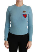 Dolce & Gabbana Blue Wool Queen Heart Pullover Sweater by Dolce & Gabbana