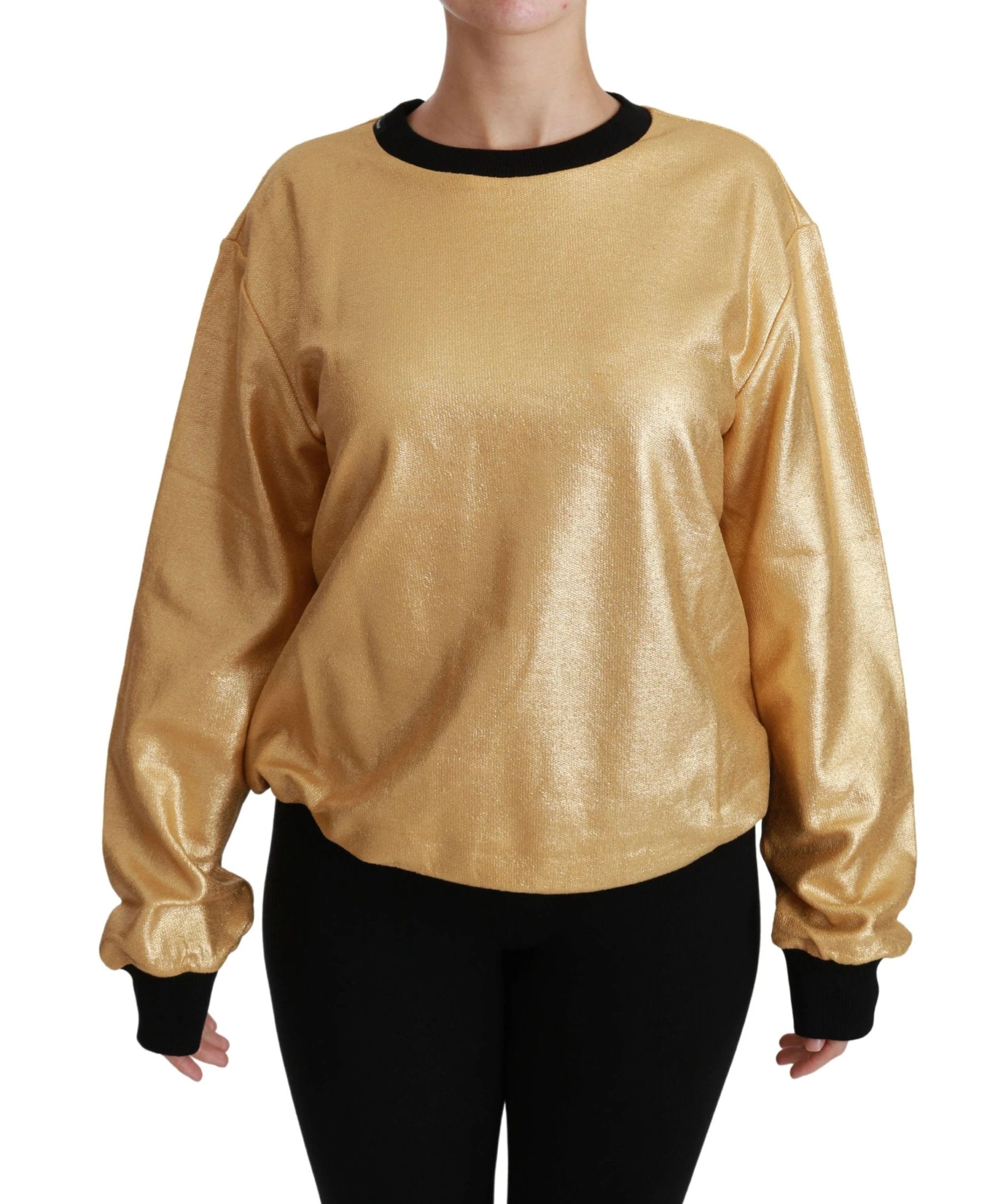 Dolce & Gabbana Gold Cotton Crewneck Pullover Sweater by Dolce & Gabbana