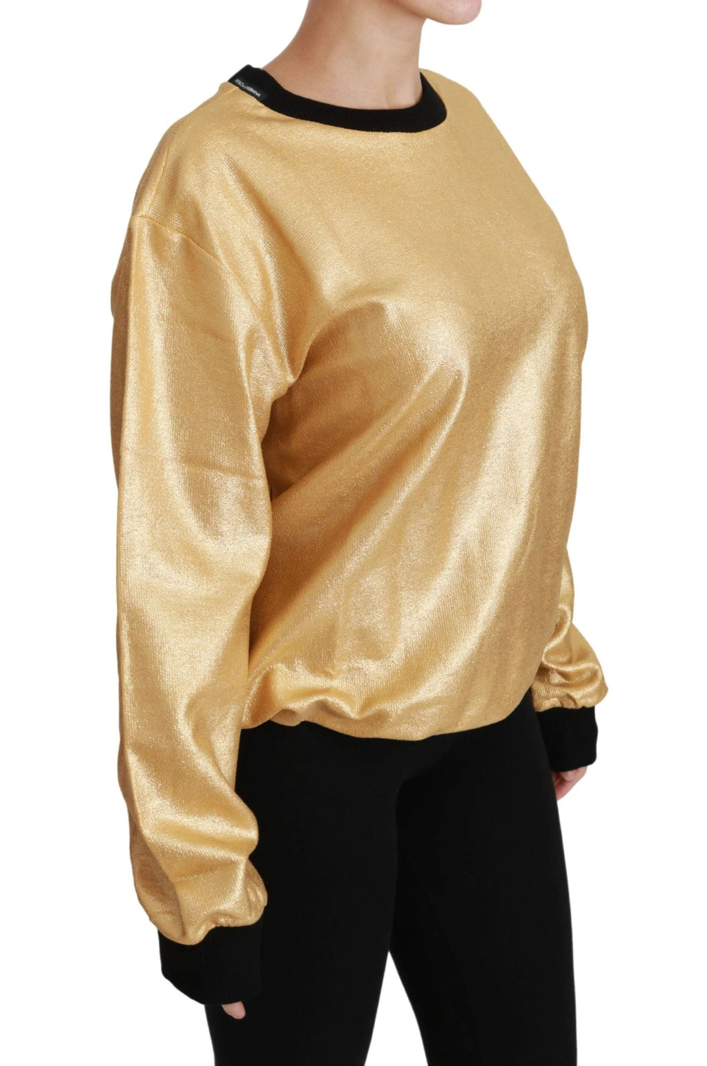 Dolce & Gabbana Gold Cotton Crewneck Pullover Sweater by Dolce & Gabbana