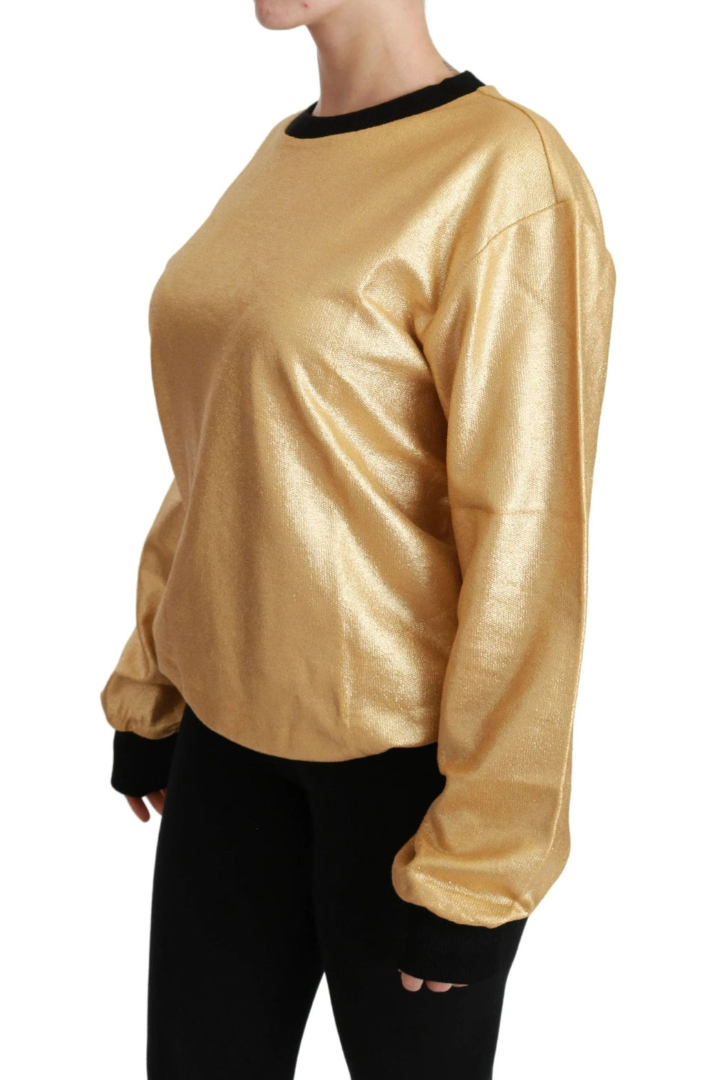 Dolce & Gabbana Gold Cotton Crewneck Pullover Sweater by Dolce & Gabbana