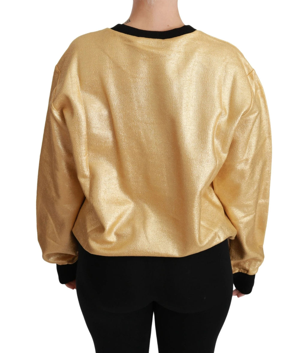 Dolce & Gabbana Gold Cotton Crewneck Pullover Sweater by Dolce & Gabbana