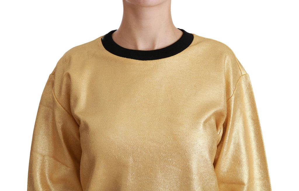 Dolce & Gabbana Gold Cotton Crewneck Pullover Sweater by Dolce & Gabbana
