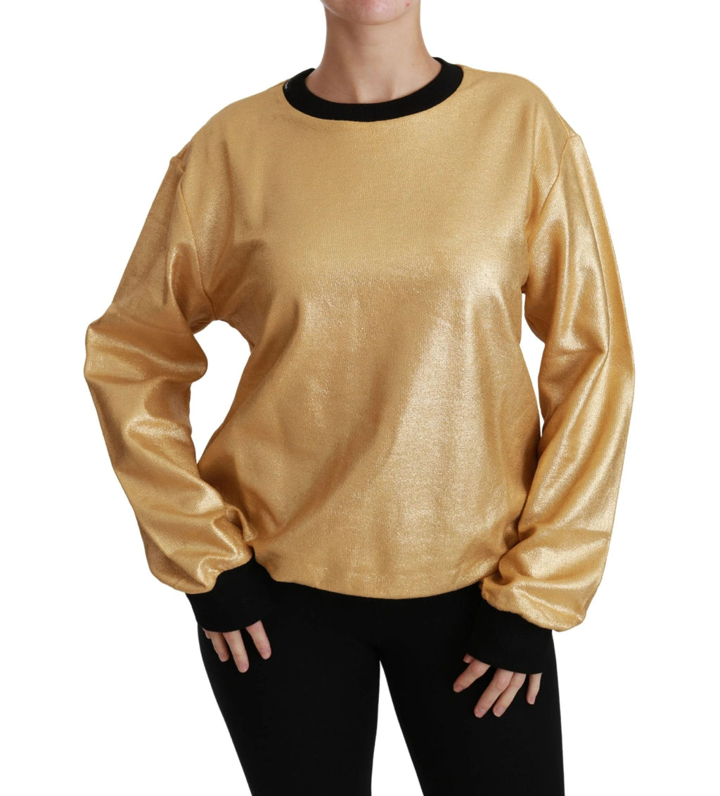Dolce & Gabbana Gold Cotton Crewneck Pullover Sweater by Dolce & Gabbana