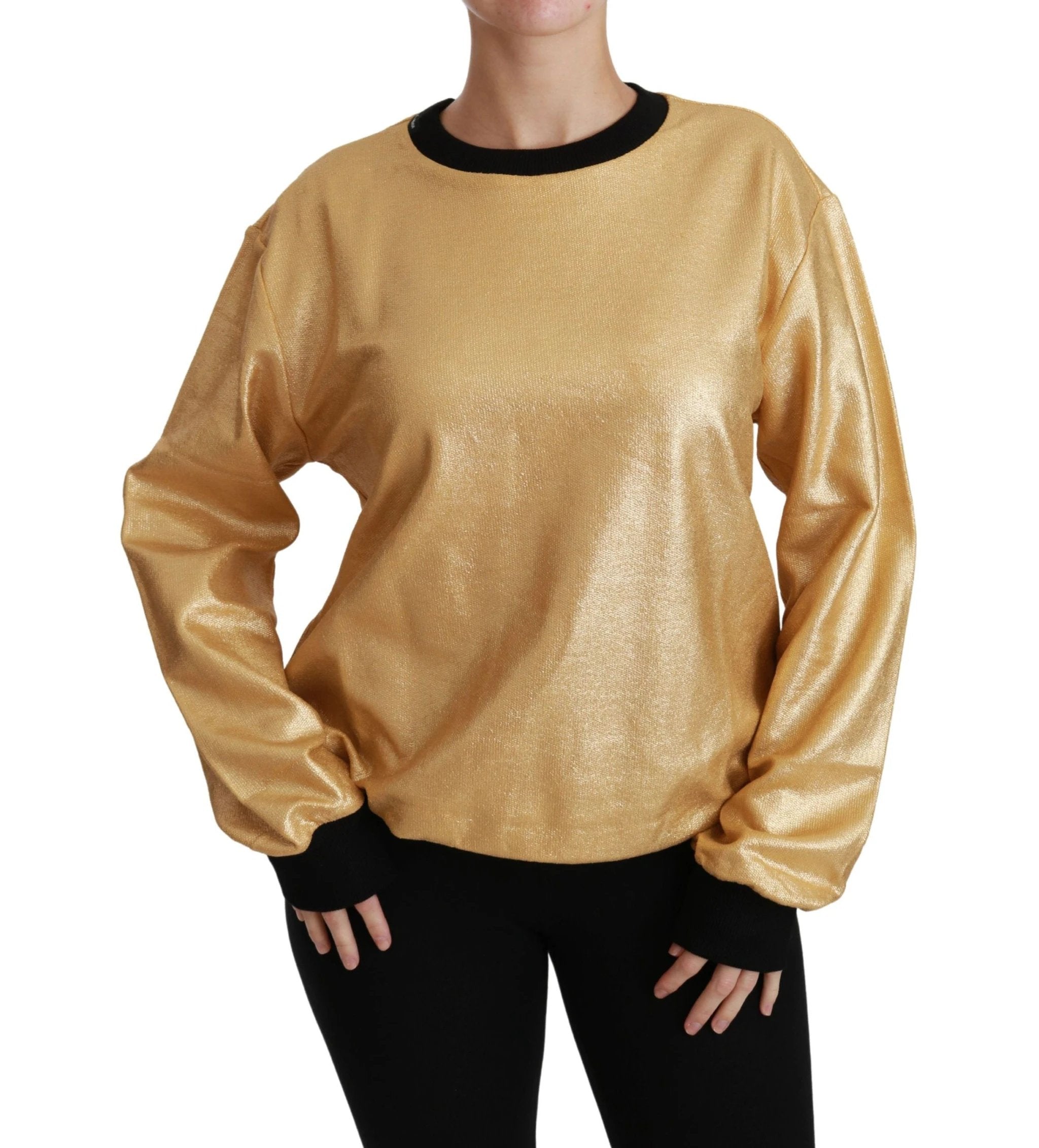 Dolce & Gabbana Gold Cotton Crewneck Pullover Sweater by Dolce & Gabbana