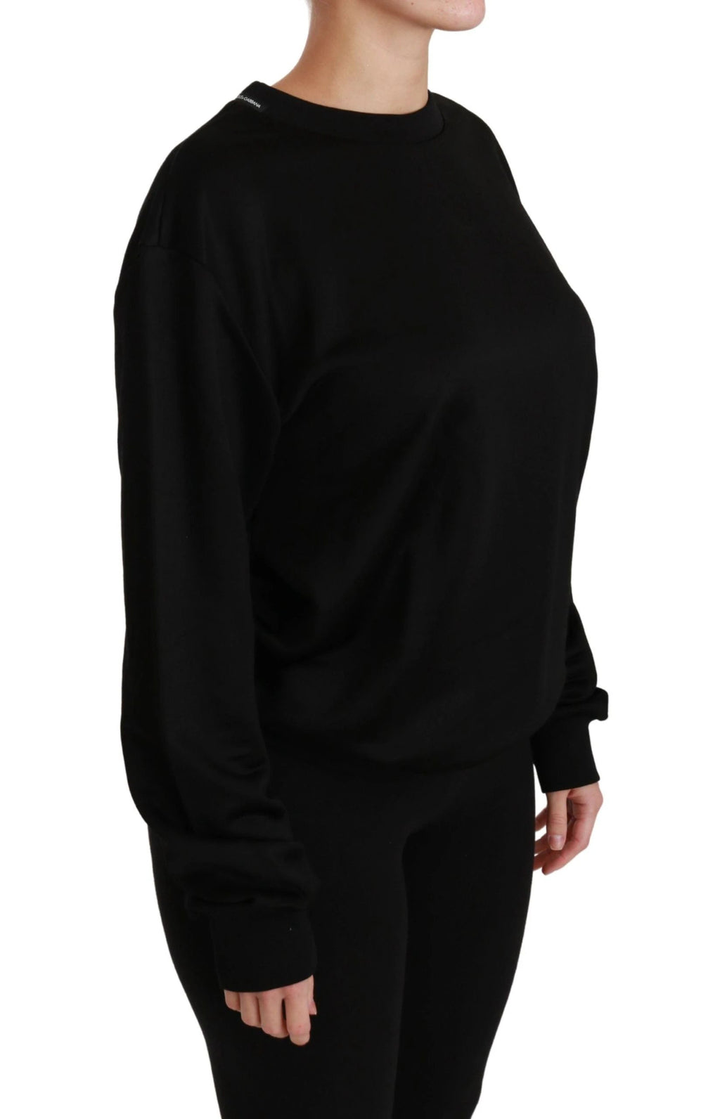 Dolce & Gabbana Black Cotton Crewneck Pullover Sweater by Dolce & Gabbana