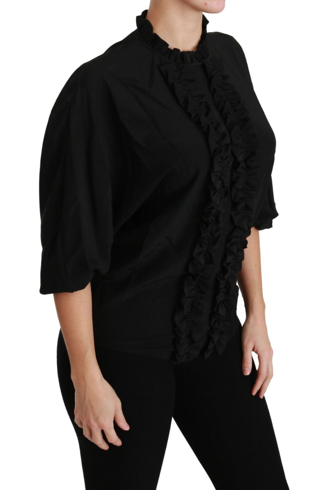 Dolce & Gabbana Black Silk Shirt Ruffled Top Blouse by Dolce & Gabbana