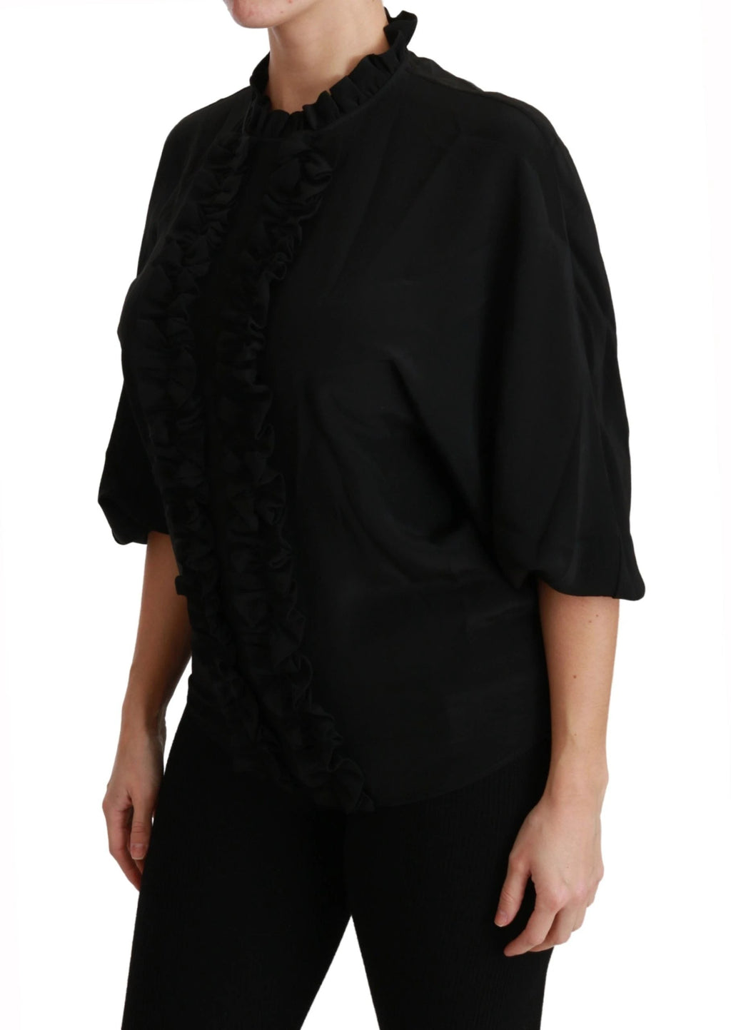 Dolce & Gabbana Black Silk Shirt Ruffled Top Blouse by Dolce & Gabbana