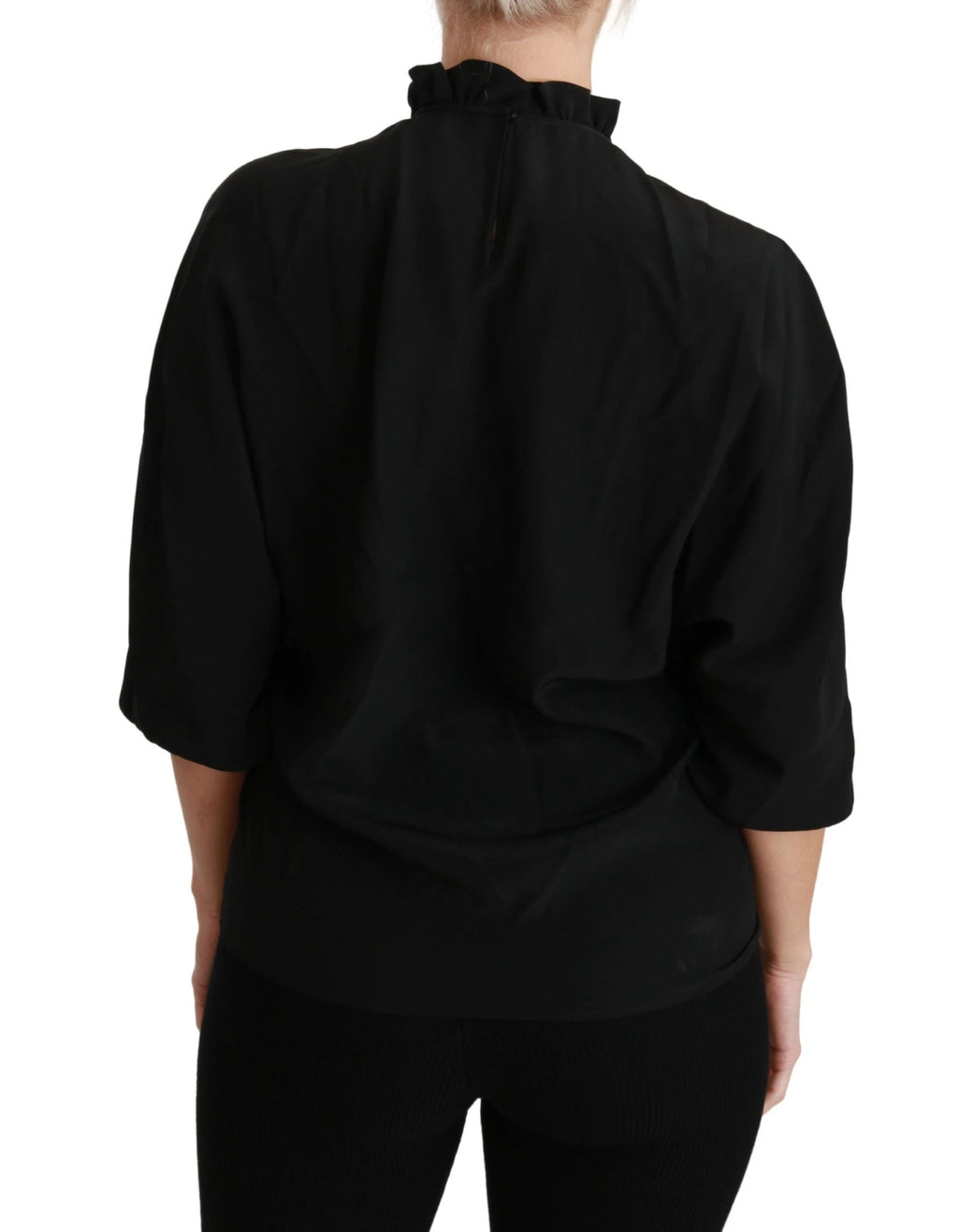 Dolce & Gabbana Black Silk Shirt Ruffled Top Blouse by Dolce & Gabbana