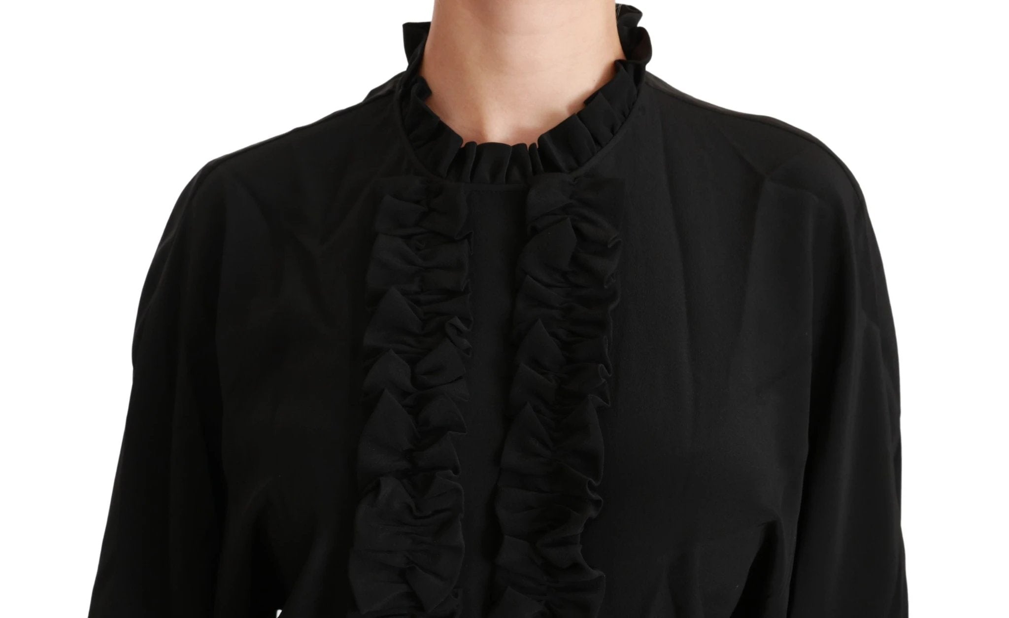 Dolce & Gabbana Black Silk Shirt Ruffled Top Blouse by Dolce & Gabbana