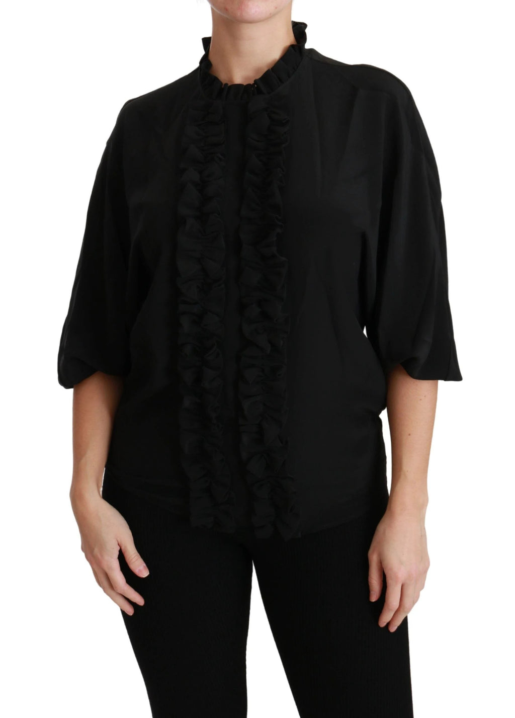 Dolce & Gabbana Black Silk Shirt Ruffled Top Blouse by Dolce & Gabbana