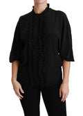 Dolce & Gabbana Black Silk Shirt Ruffled Top Blouse by Dolce & Gabbana