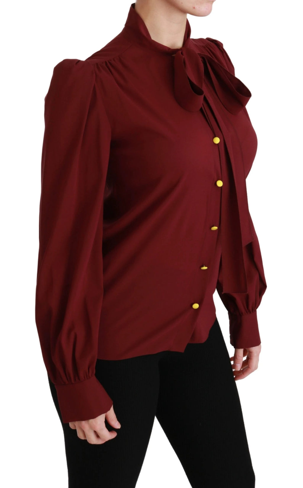 Dolce & Gabbana Maroon Long Sleeve Shirt Blouse Silk Top by Dolce & Gabbana