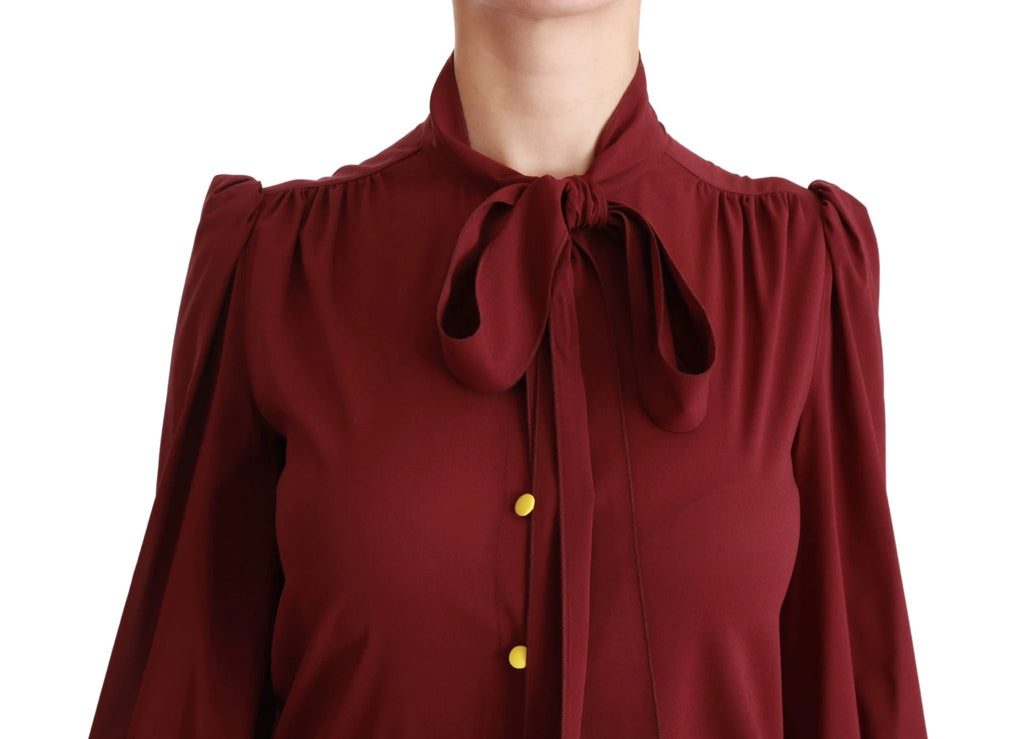 Dolce & Gabbana Maroon Long Sleeve Shirt Blouse Silk Top by Dolce & Gabbana