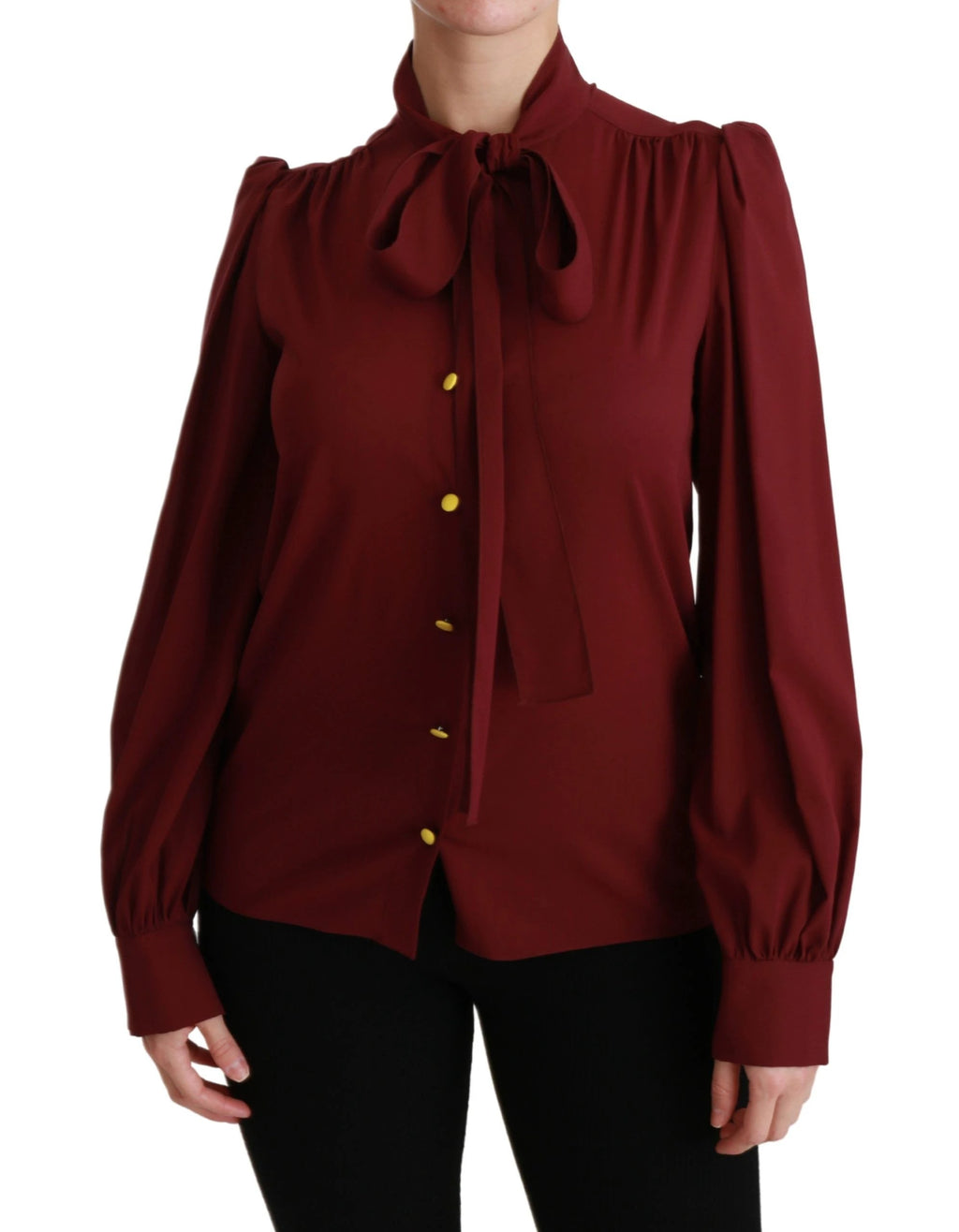 Dolce & Gabbana Maroon Long Sleeve Shirt Blouse Silk Top by Dolce & Gabbana