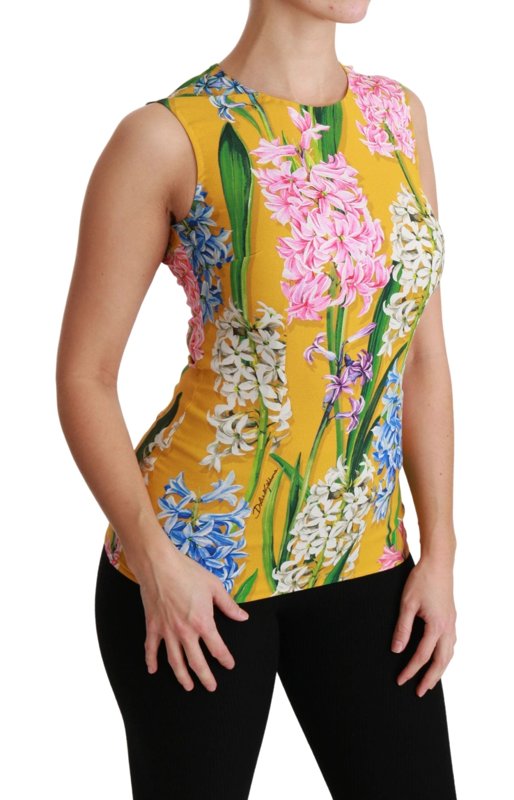 Dolce & Gabbana Yellow Floral Stretch Top Tank Blouse by Dolce & Gabbana