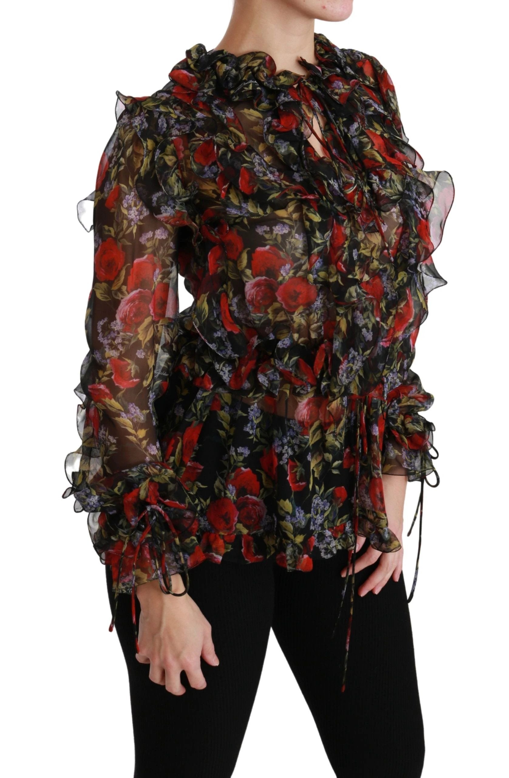 Dolce & Gabbana Black Floral Roses Blouse Silk Top by Dolce & Gabbana