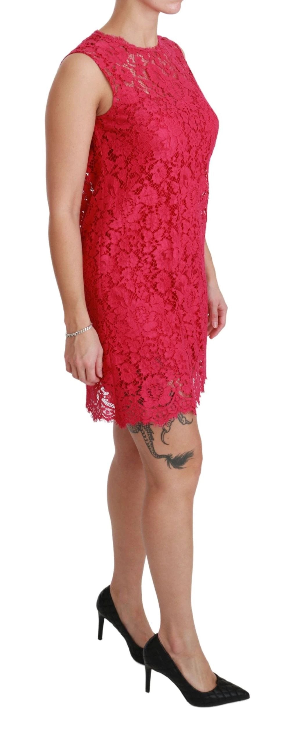 Dolce & Gabbana Pink Floral Lace Shift Gown Mini Dress by Dolce & Gabbana