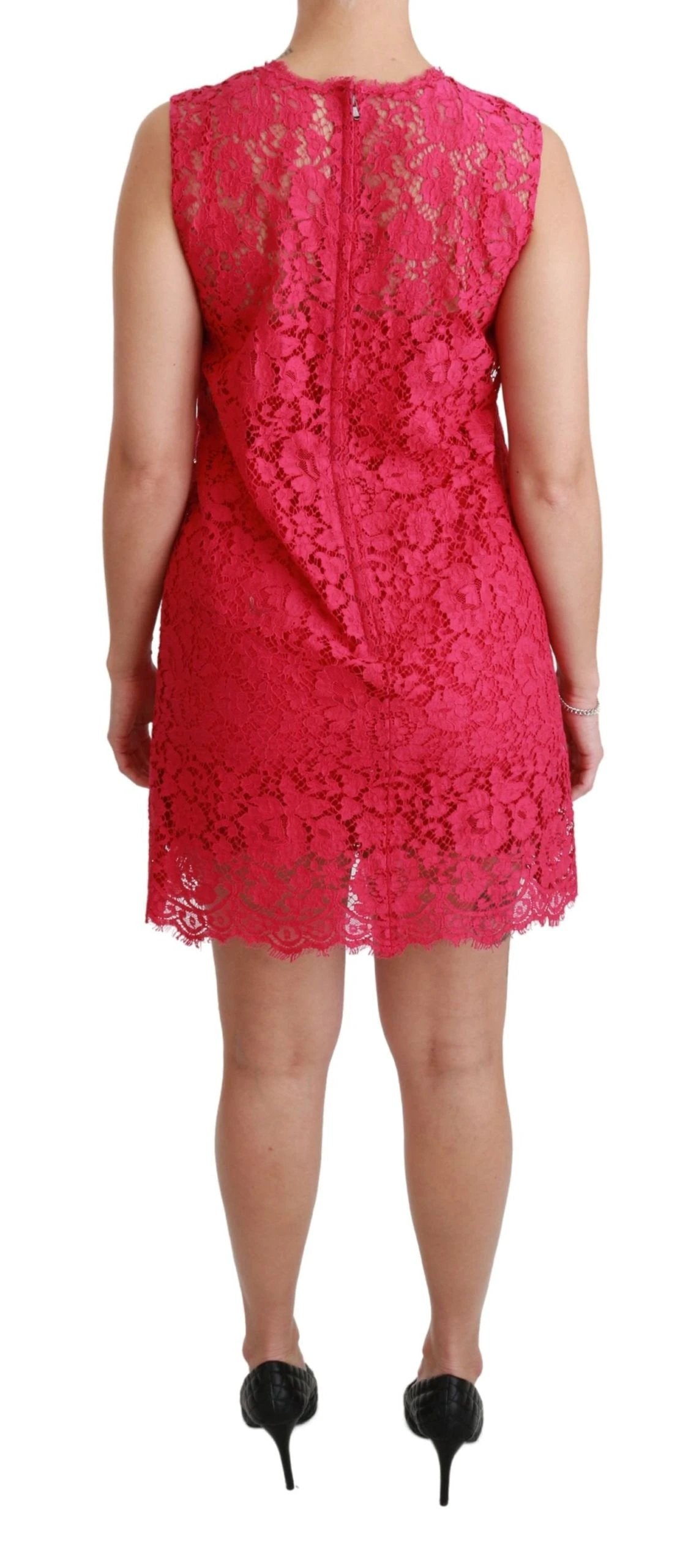 Dolce & Gabbana Pink Floral Lace Shift Gown Mini Dress by Dolce & Gabbana