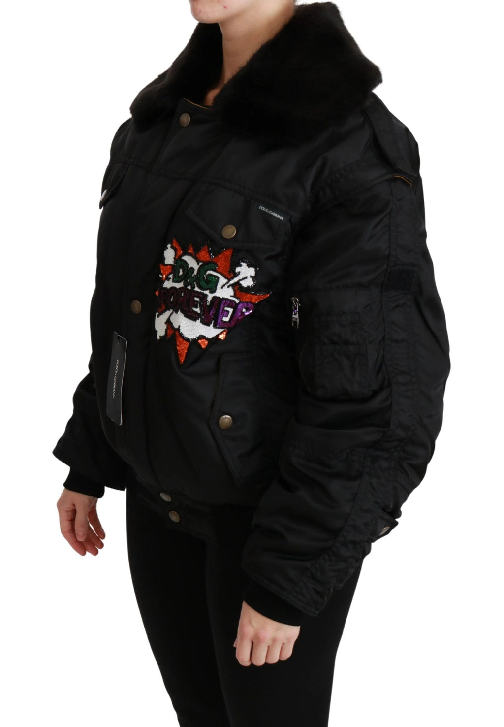 Dolce & Gabbana Black Queen Crown Sequined Bomber Jacket by Dolce & Gabbana