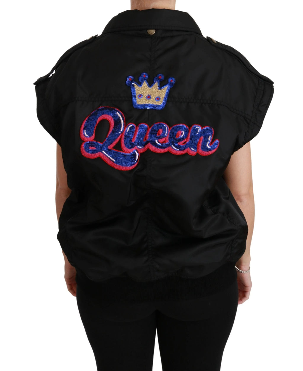 Dolce & Gabbana Black Queen Crown Sequined Bomber Jacket by Dolce & Gabbana