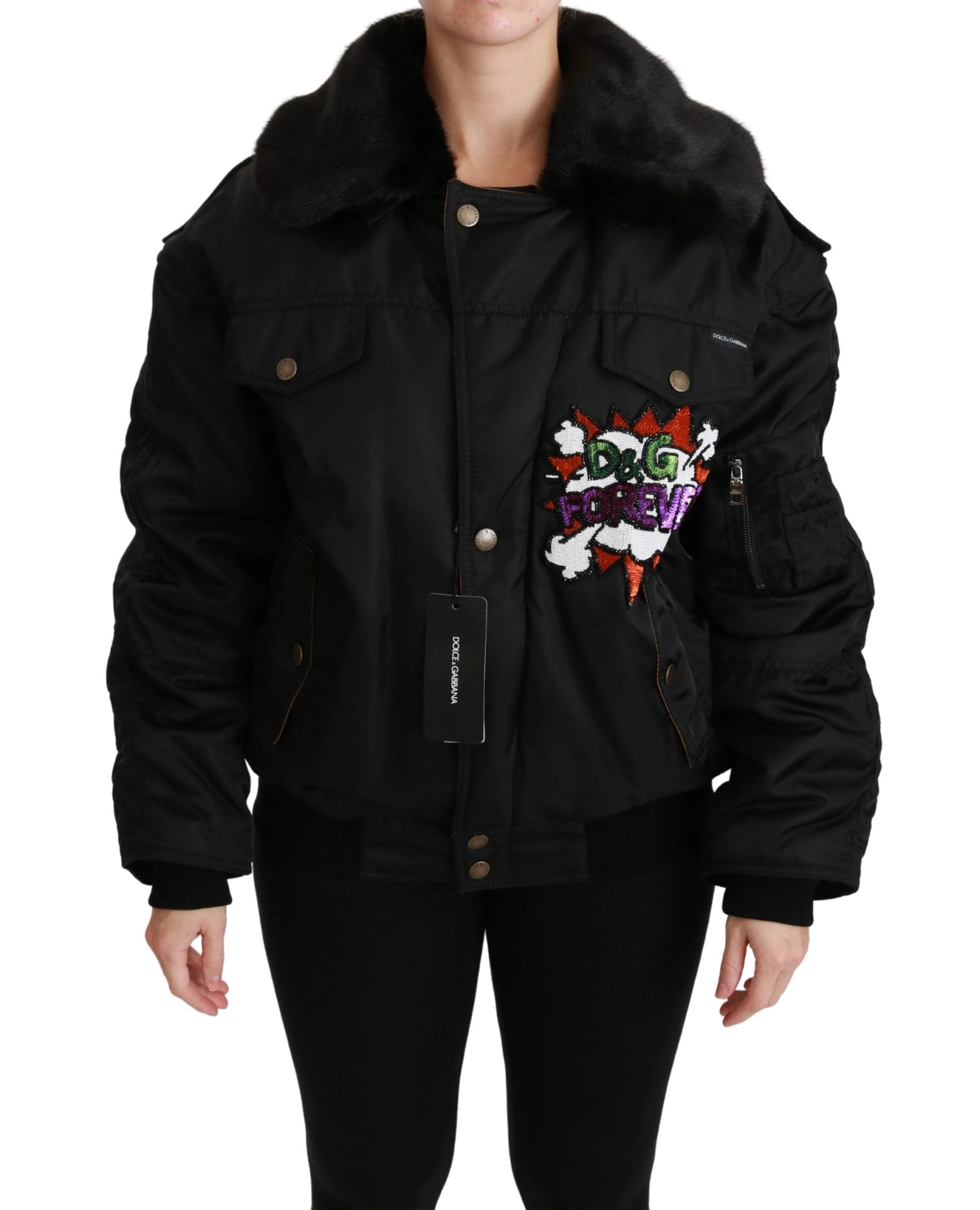 Dolce & Gabbana Black Queen Crown Sequined Bomber Jacket by Dolce & Gabbana