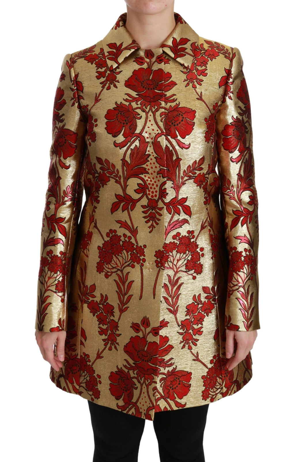 Dolce & Gabbana Red Gold Floral Brocade Cape Coat Jacket by Dolce & Gabbana
