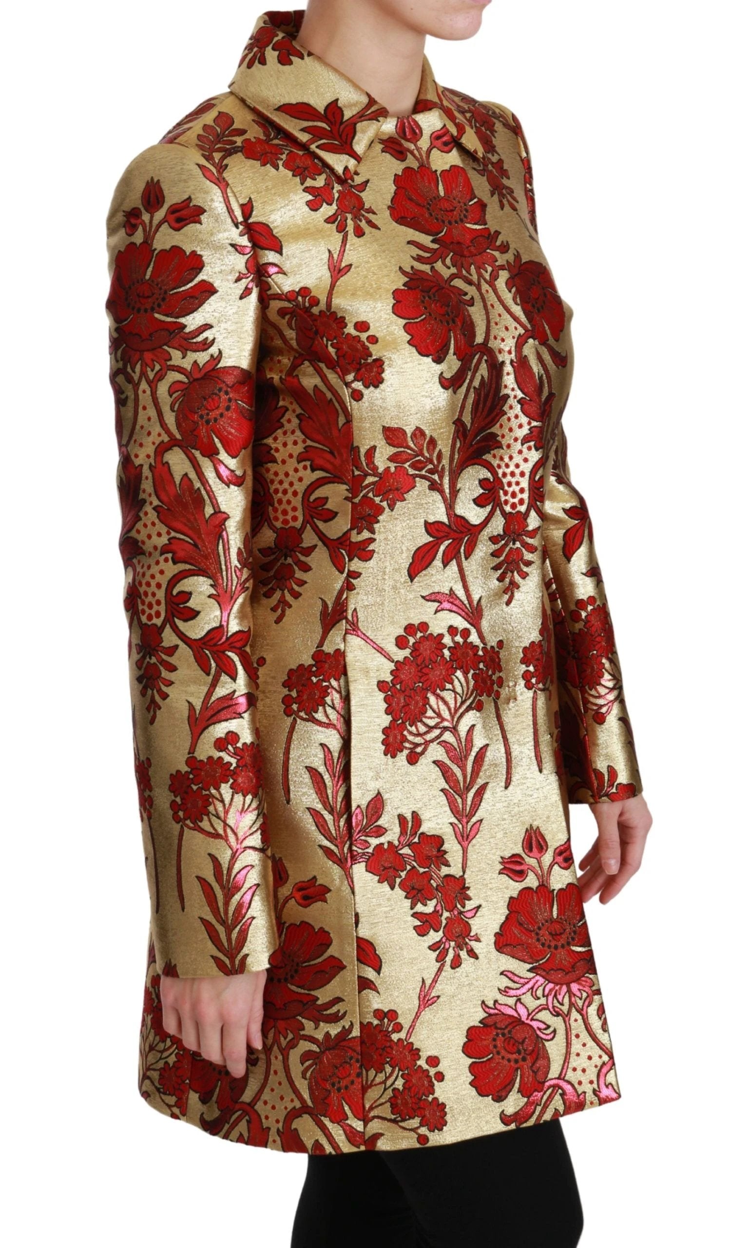 Dolce & Gabbana Red Gold Floral Brocade Cape Coat Jacket by Dolce & Gabbana