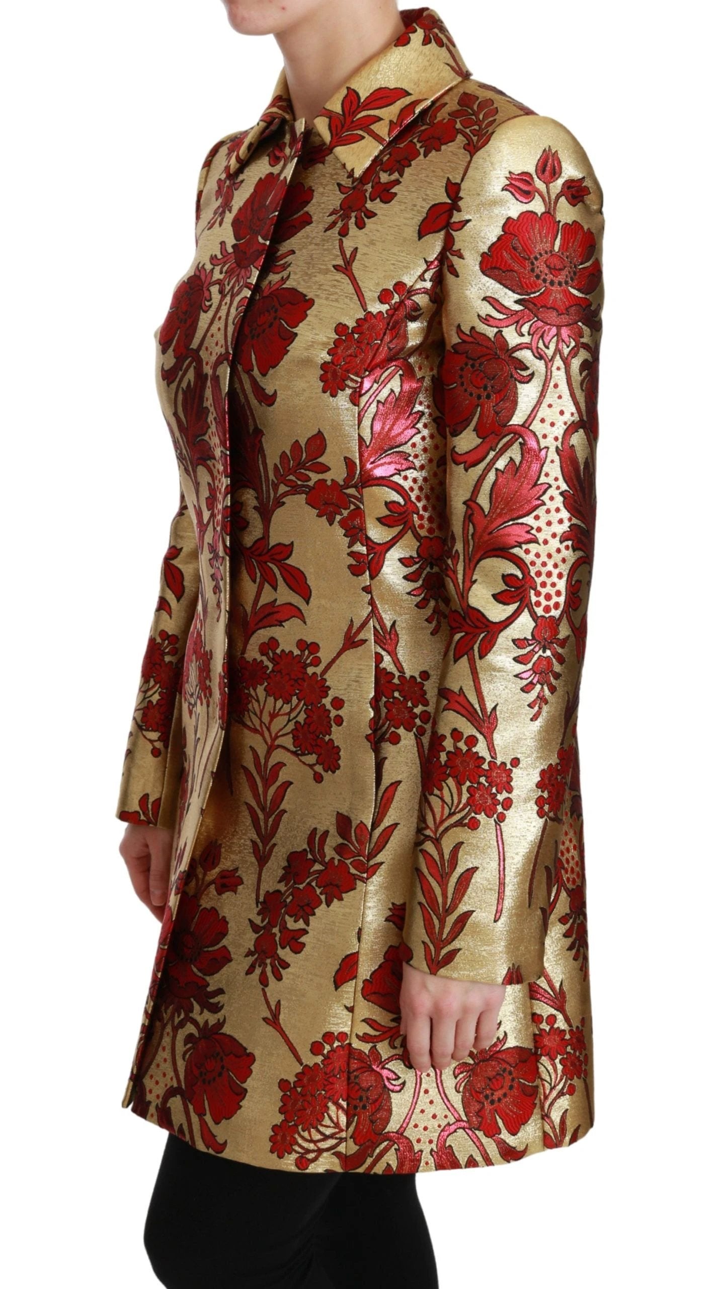 Dolce & Gabbana Red Gold Floral Brocade Cape Coat Jacket by Dolce & Gabbana
