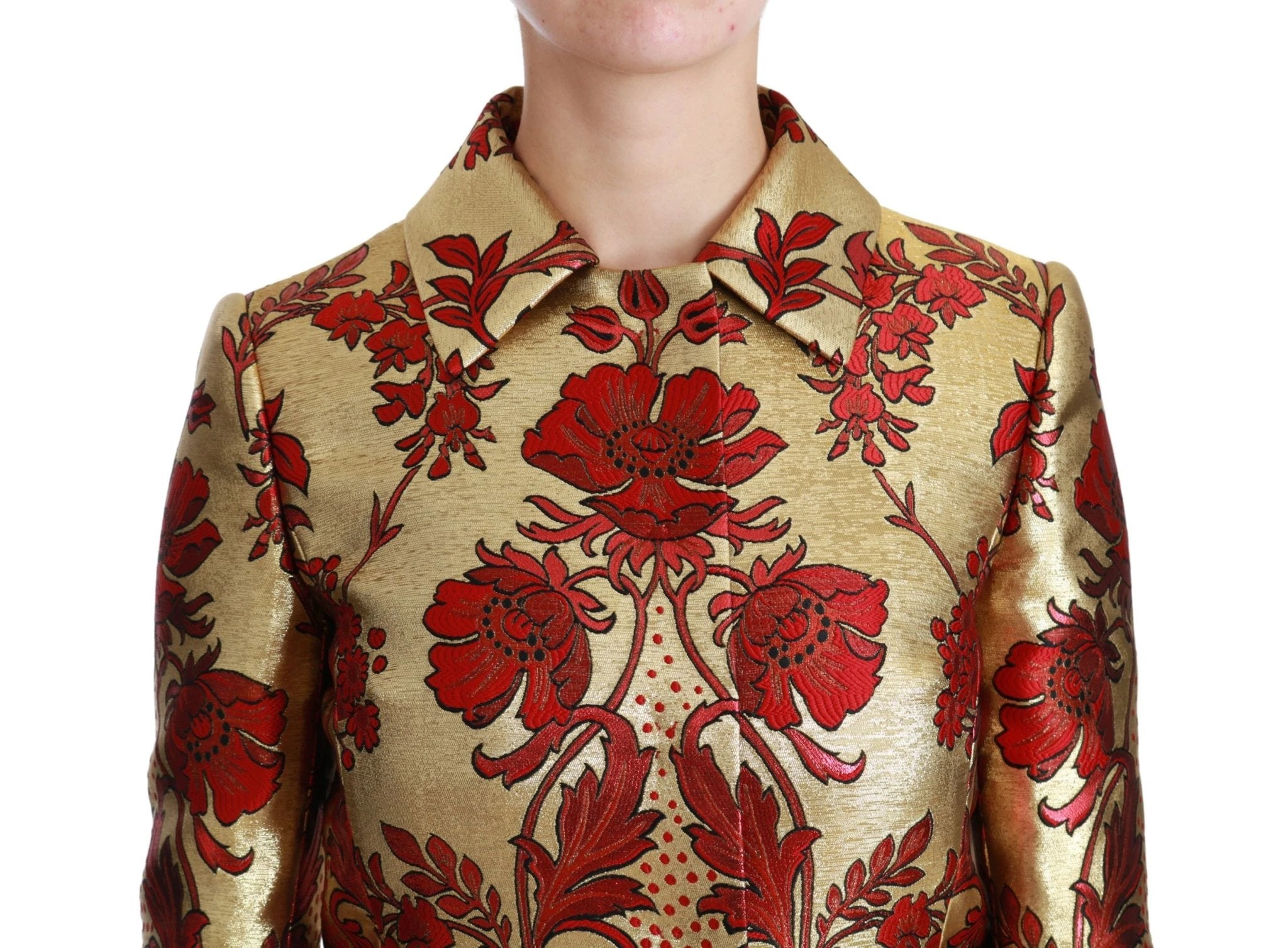 Dolce & Gabbana Red Gold Floral Brocade Cape Coat Jacket by Dolce & Gabbana