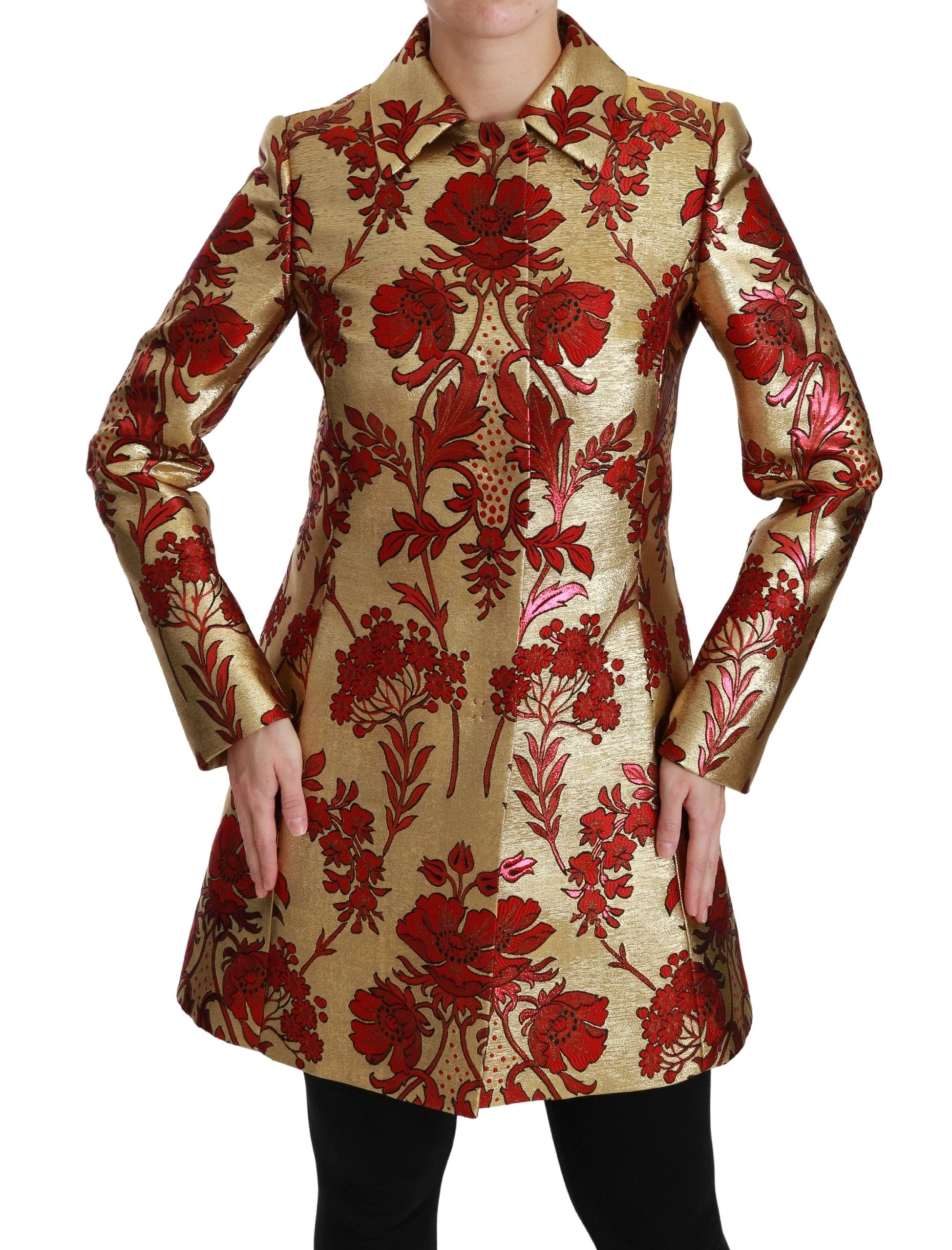 Dolce & Gabbana Red Gold Floral Brocade Cape Coat Jacket by Dolce & Gabbana