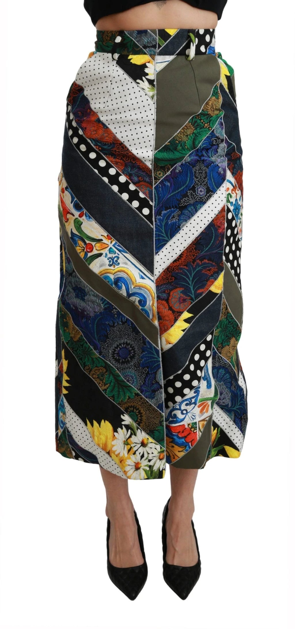 Dolce & Gabbana Multicolor Silk Geometric High Waist Maxi Skirt by Dolce & Gabbana