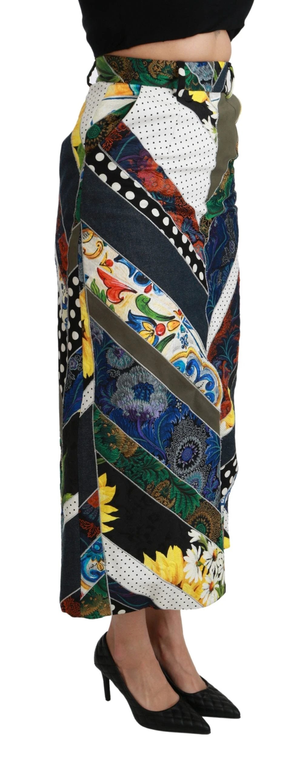 Dolce & Gabbana Multicolor Silk Geometric High Waist Maxi Skirt by Dolce & Gabbana