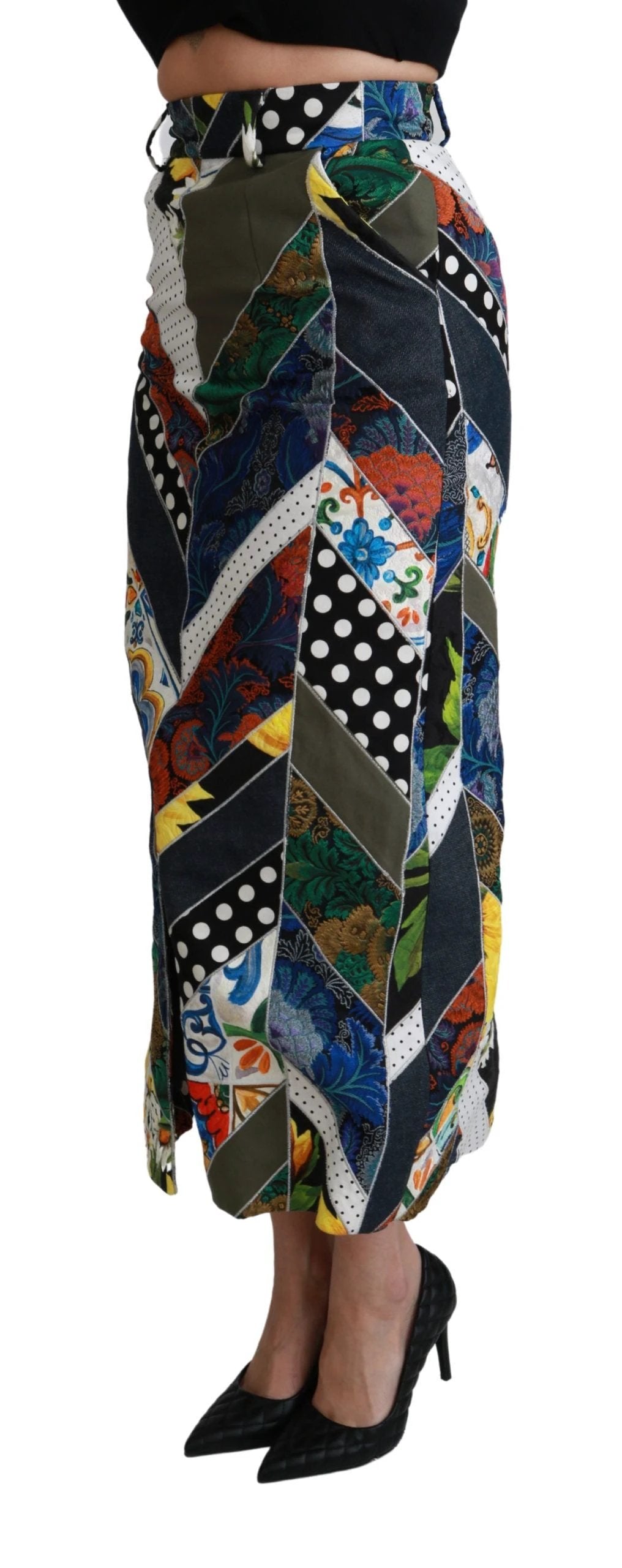 Dolce & Gabbana Multicolor Silk Geometric High Waist Maxi Skirt by Dolce & Gabbana
