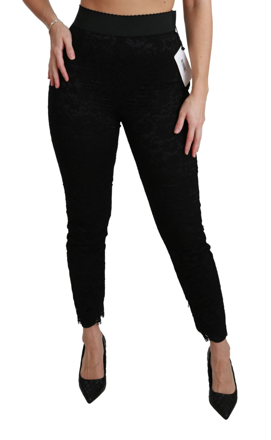 Dolce & Gabbana Black Lace Skinny High Waist Cotton Pants by Dolce & Gabbana