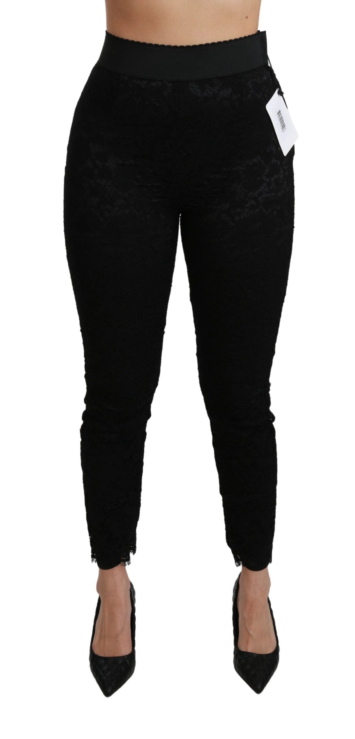 Dolce & Gabbana Black Lace Skinny High Waist Cotton Pants by Dolce & Gabbana