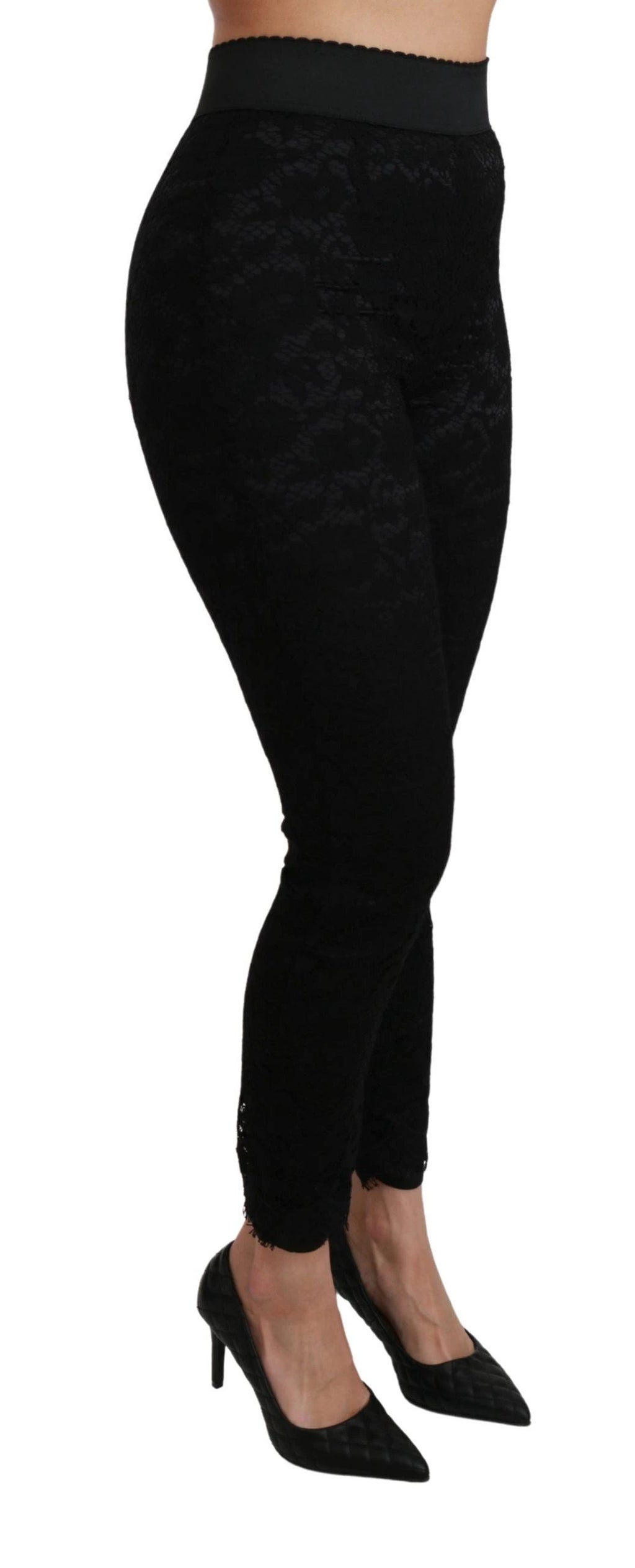 Dolce & Gabbana Black Lace Skinny High Waist Cotton Pants by Dolce & Gabbana