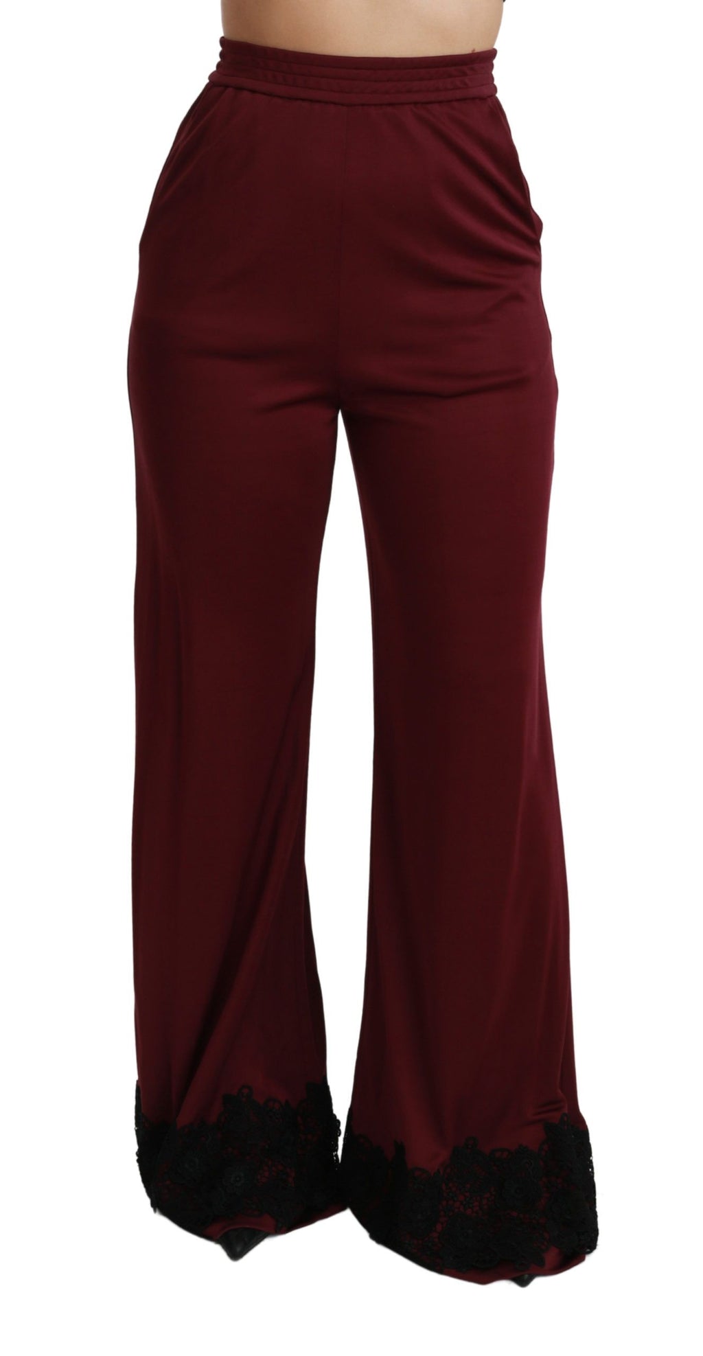 Dolce & Gabbana Black Lace High Waist Wide Leg Maroon Pants by Dolce & Gabbana