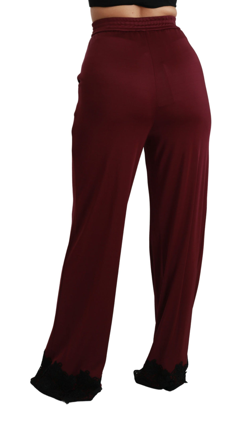 Dolce & Gabbana Black Lace High Waist Wide Leg Maroon Pants by Dolce & Gabbana