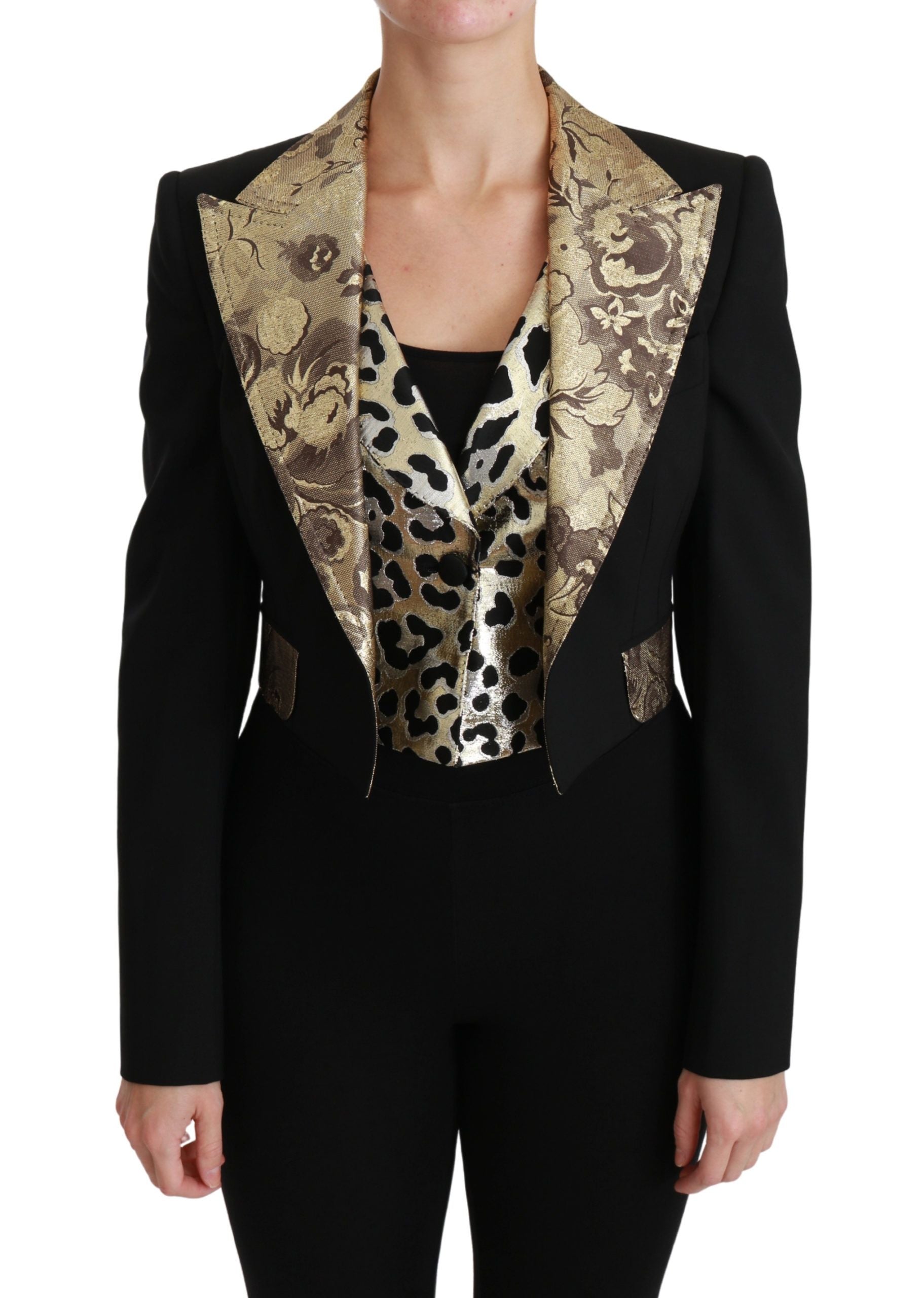 Dolce & Gabbana Black Jacquard Vest Blazer Coat Wool Jacket by Dolce & Gabbana
