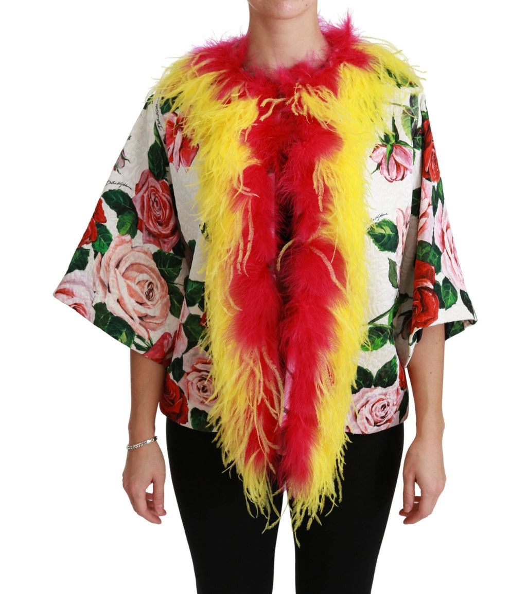 Dolce & Gabbana White Floral Coat Capte Fur Roses Jacket by Dolce & Gabbana