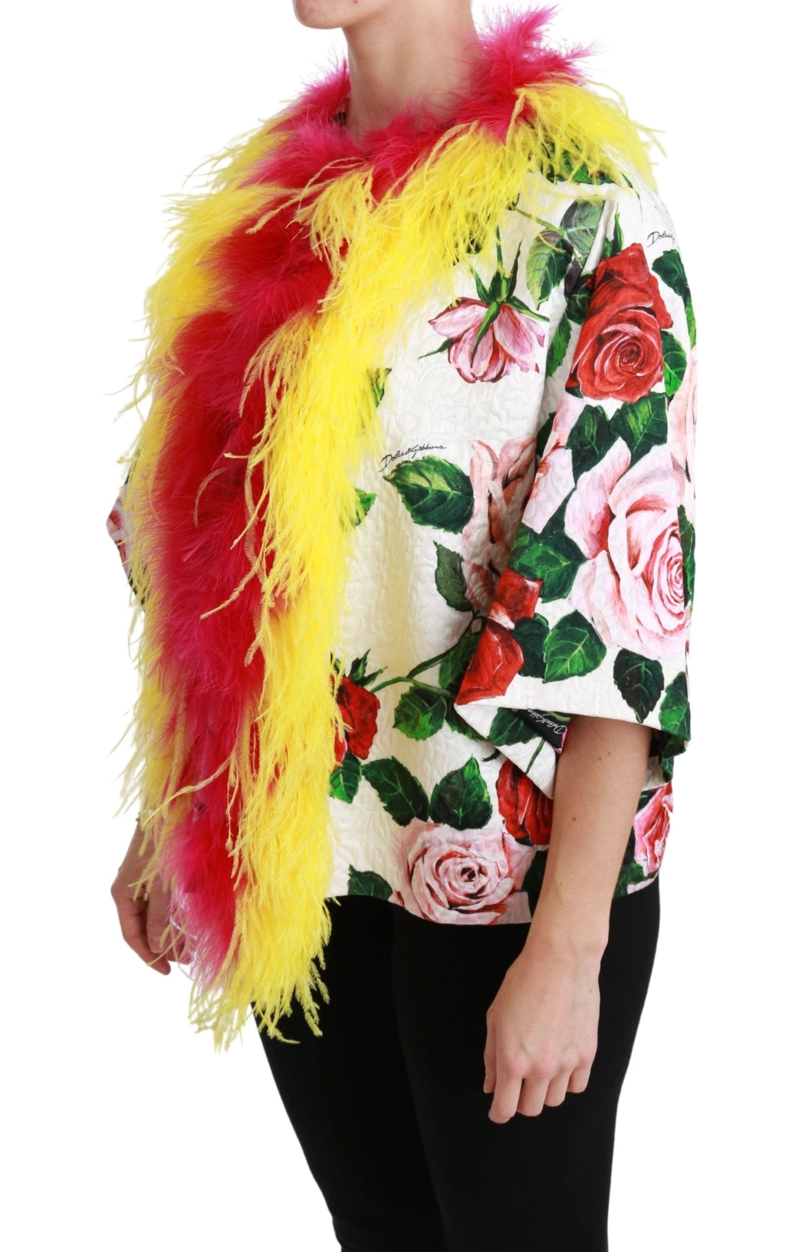 Dolce & Gabbana White Floral Coat Capte Fur Roses Jacket by Dolce & Gabbana