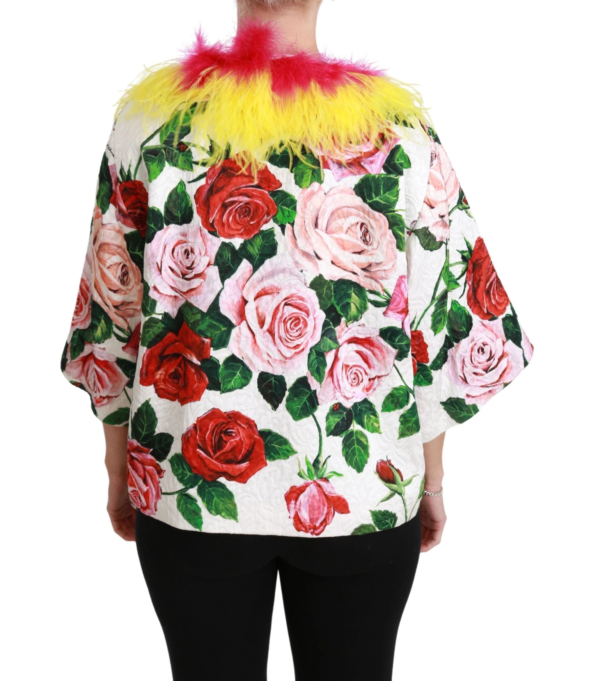 Dolce & Gabbana White Floral Coat Capte Fur Roses Jacket by Dolce & Gabbana