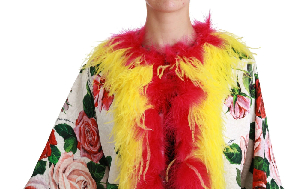 Dolce & Gabbana White Floral Coat Capte Fur Roses Jacket by Dolce & Gabbana