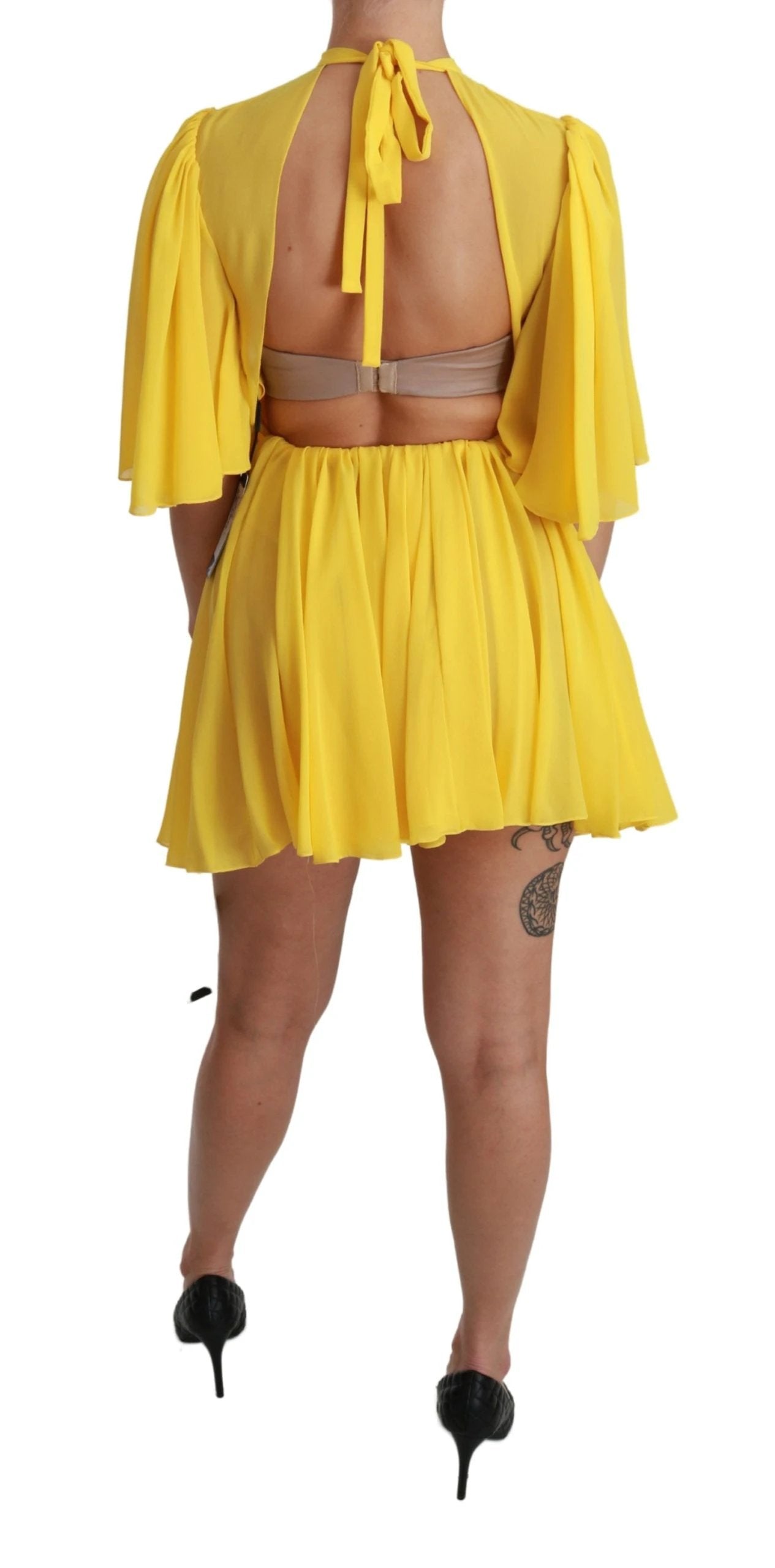 Dolce & Gabbana Yellow Pleated A-line Mini 100% Silk Dress by Dolce & Gabbana