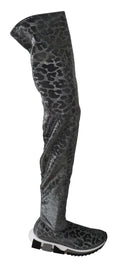 Dolce & Gabbana Gray Leopard High Top Sneakers Booties Shoes by Dolce & Gabbana