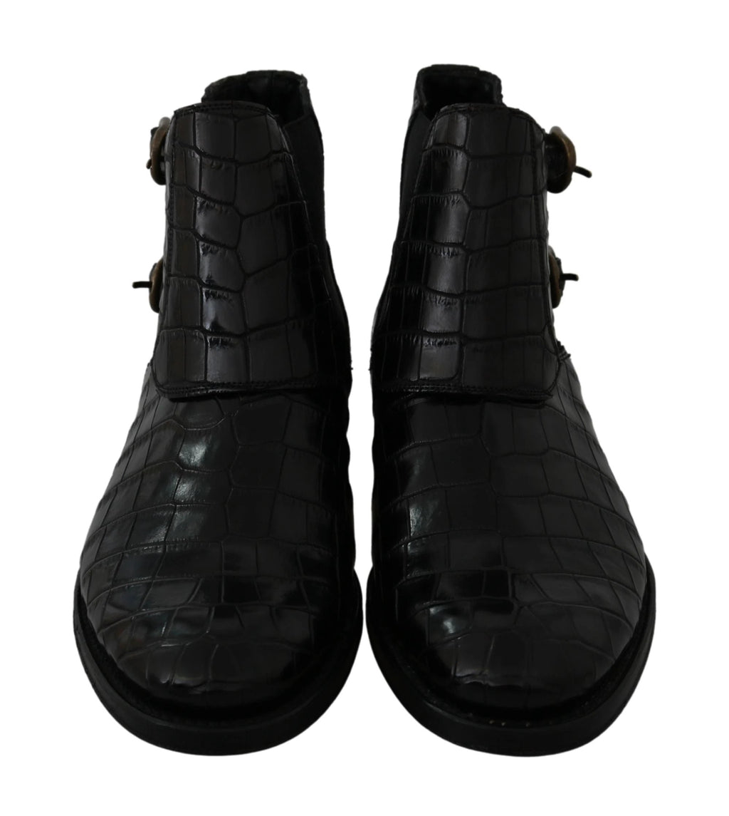 Dolce & Gabbana Black Crocodile Leather Derby Boots Shoes by Dolce & Gabbana