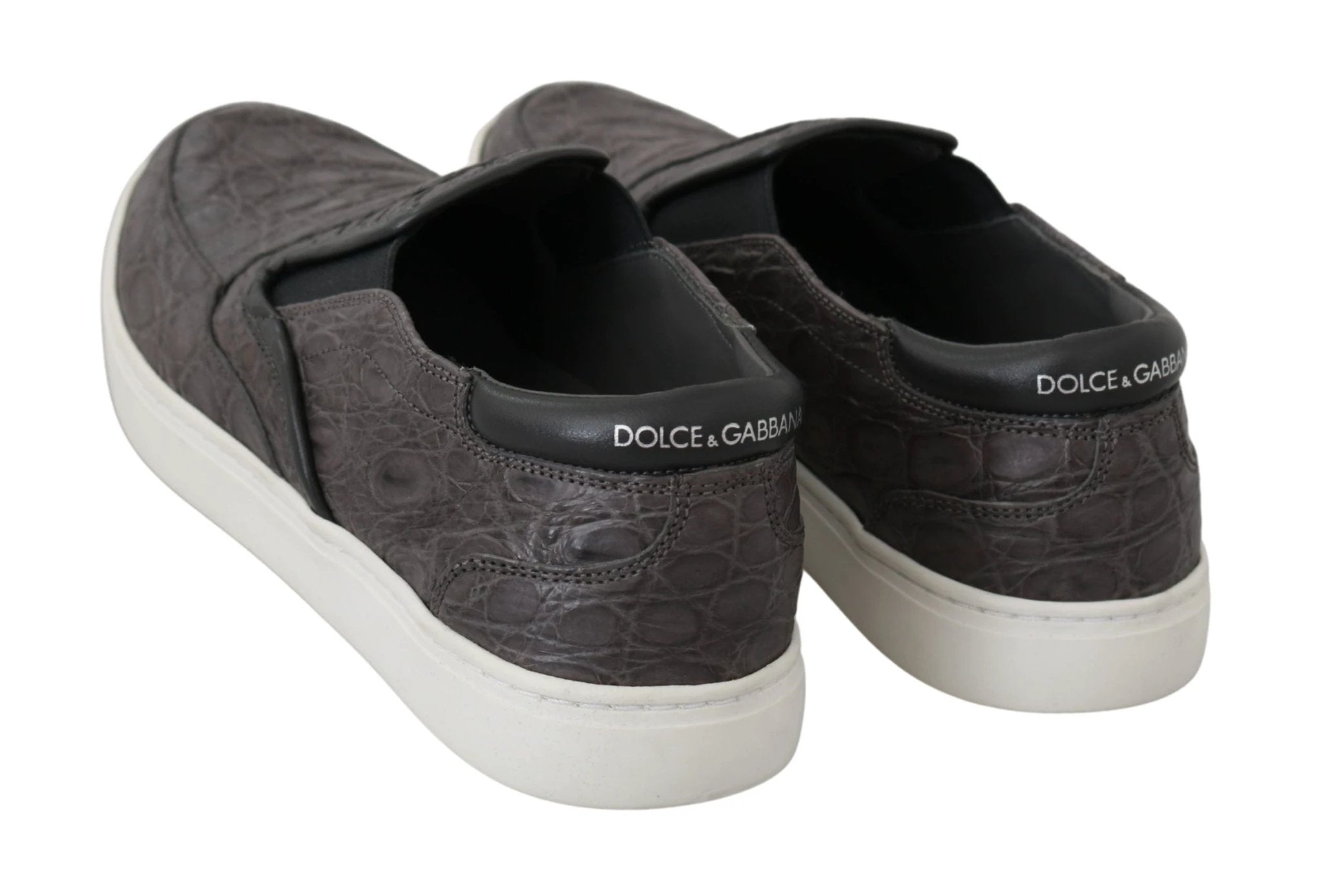 Dolce & Gabbana Gray Leather Flat Caiman Mens Loafers Shoes by Dolce & Gabbana