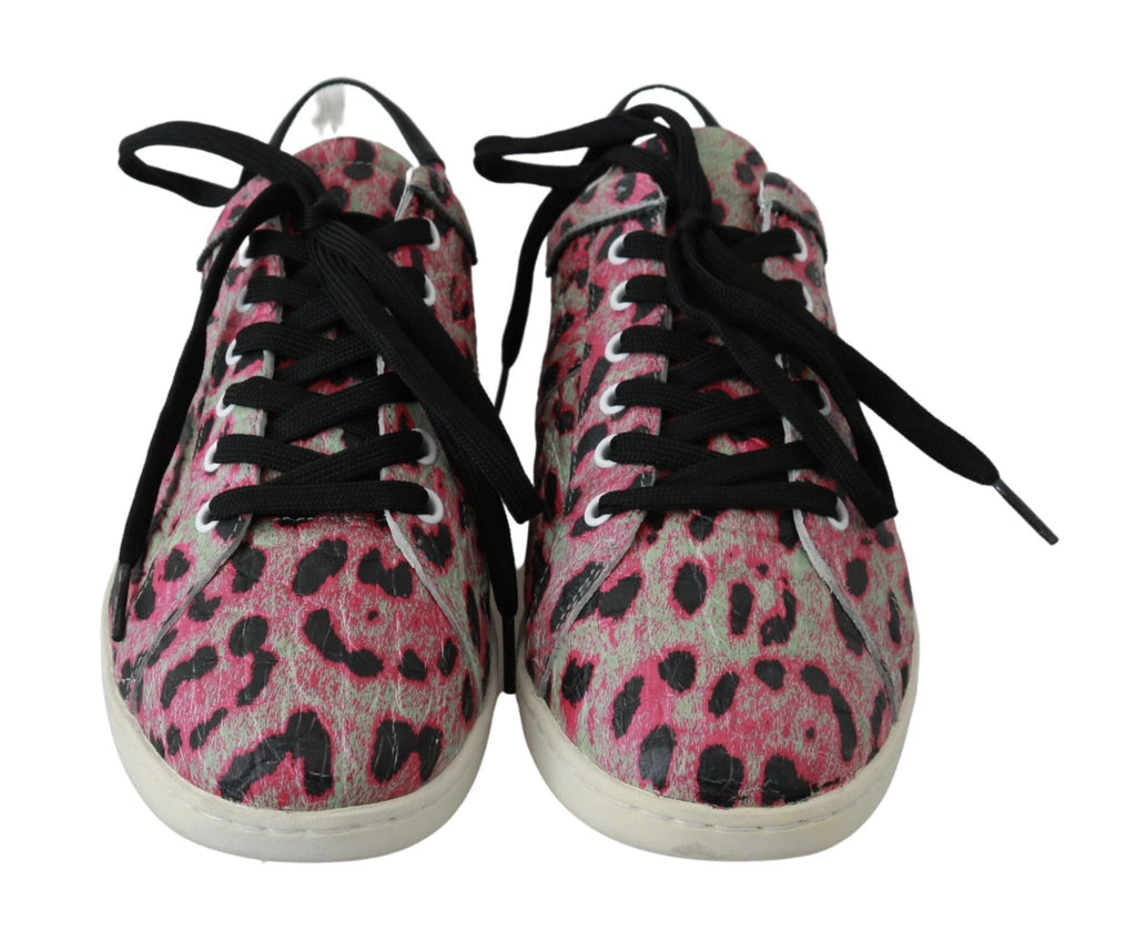 Dolce & Gabbana Pink Leopard Print Training Leather Flat Sneakers by Dolce & Gabbana