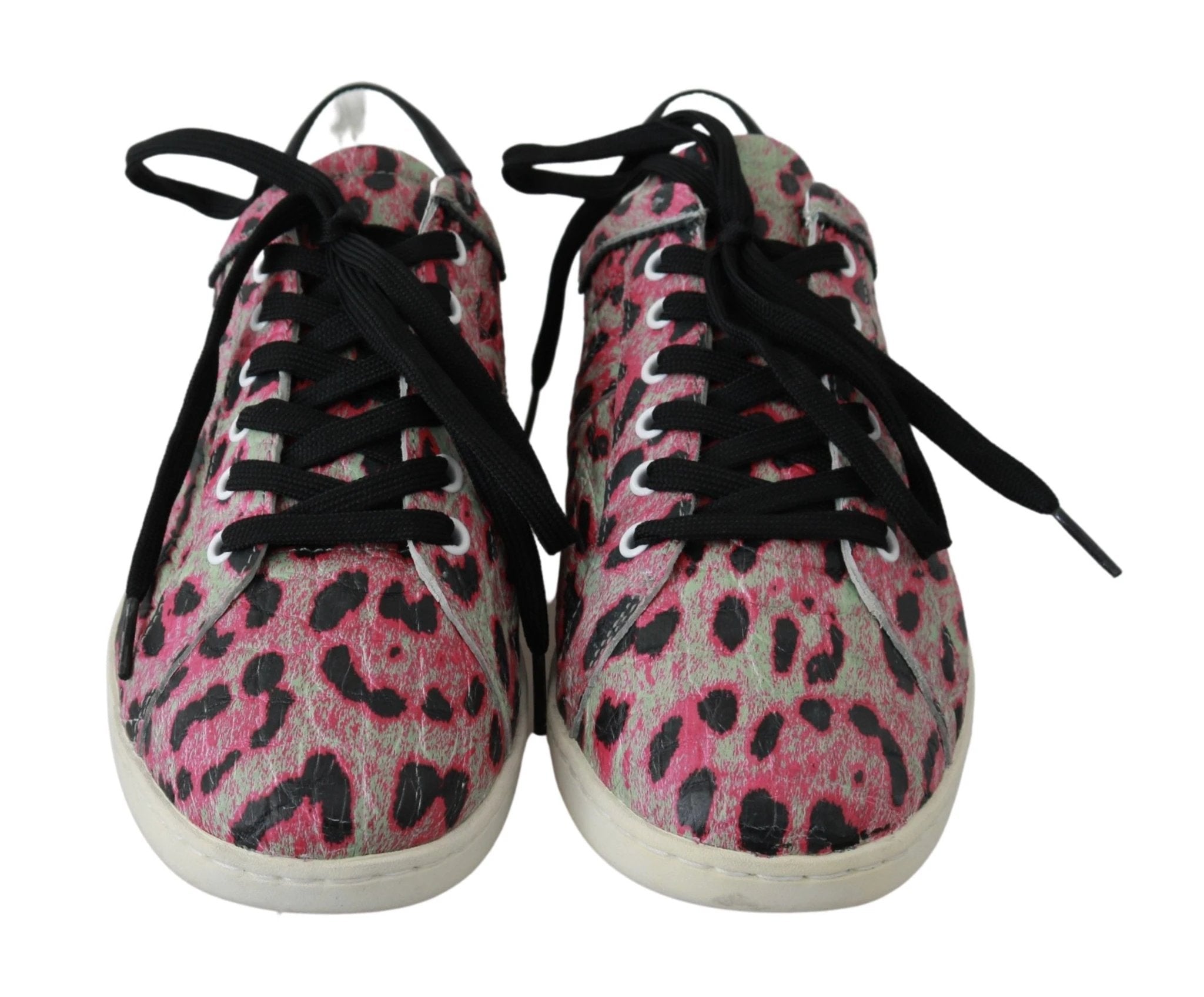 Dolce & Gabbana Pink Leopard Print Training Leather Flat Sneakers by Dolce & Gabbana