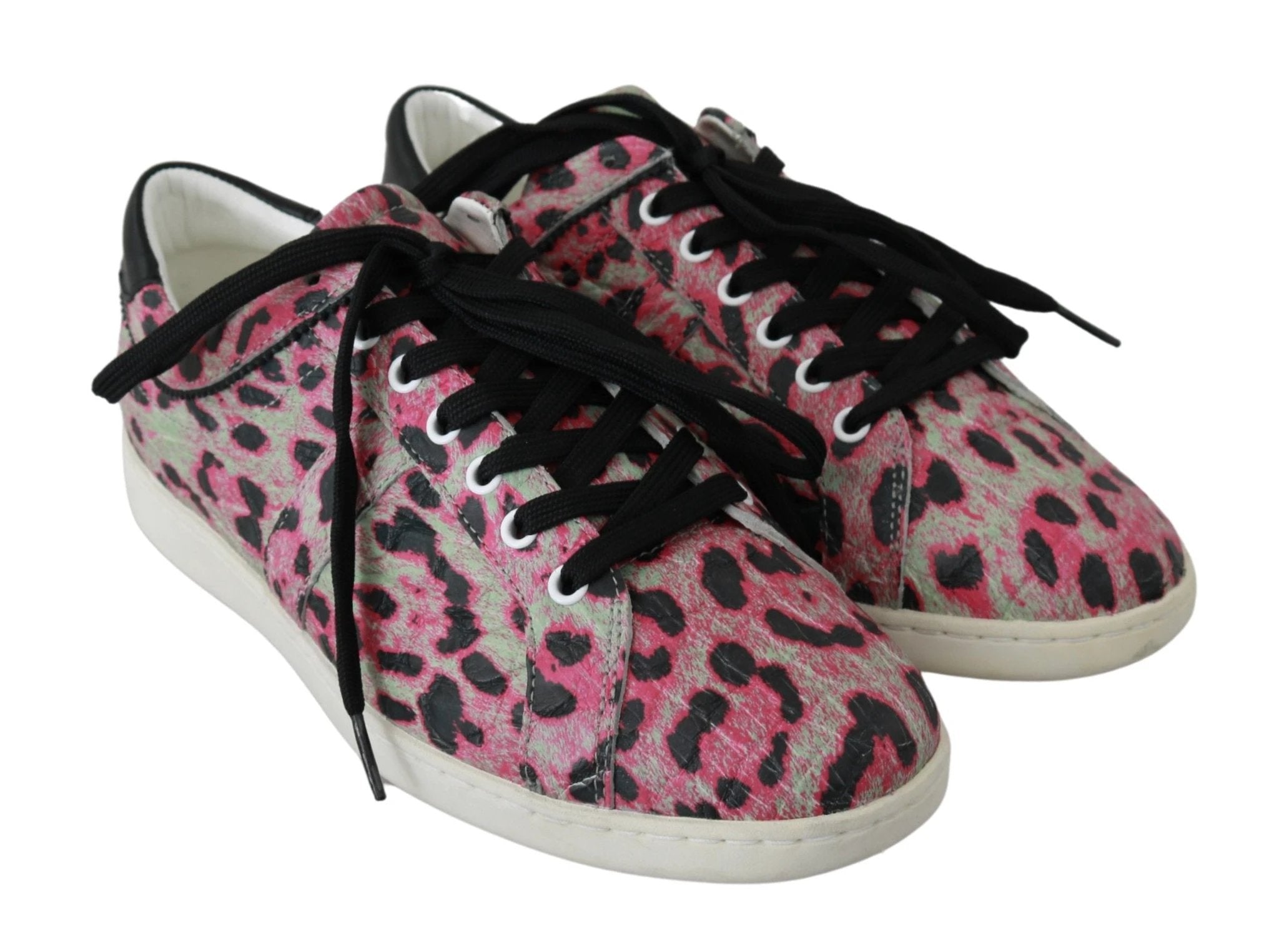 Dolce & Gabbana Pink Leopard Print Training Leather Flat Sneakers by Dolce & Gabbana